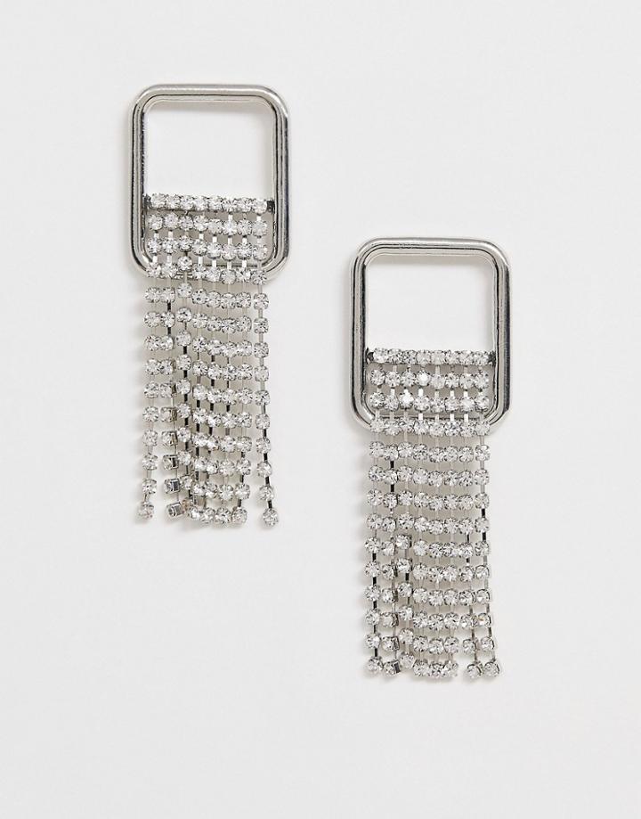 Glamorous Square Rhinestone Drop Earrings-multi