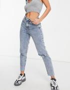 New Look Ripped Fray Hem Mom Jean In Blue-blues