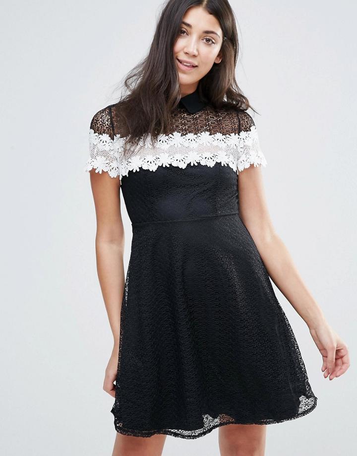 Jessica Wright Monochrome Lace Skater Dress - Black