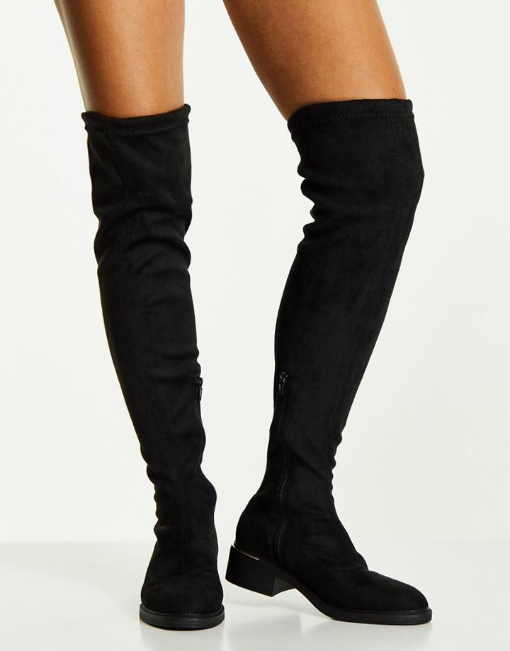 Truffle Collection Mid Heel Stretch Over The Knee Boots In Black