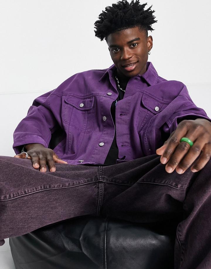 Asos Design Oversized Western Jacket In Purple Overdye