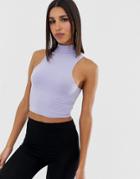 Asos Design Sleeveless Crop Top With High Neck In Blue - Blue