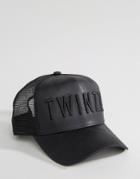 Twinzz Trucker Cap In Faux Leather - Black