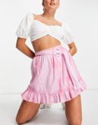 Asos Design Flippy Cotton Mini Skirt With Belt Detail In Pink Tie Dye Print-multi
