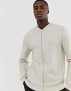 Asos Design Jersey Bomber Jacket In Beige - Gray