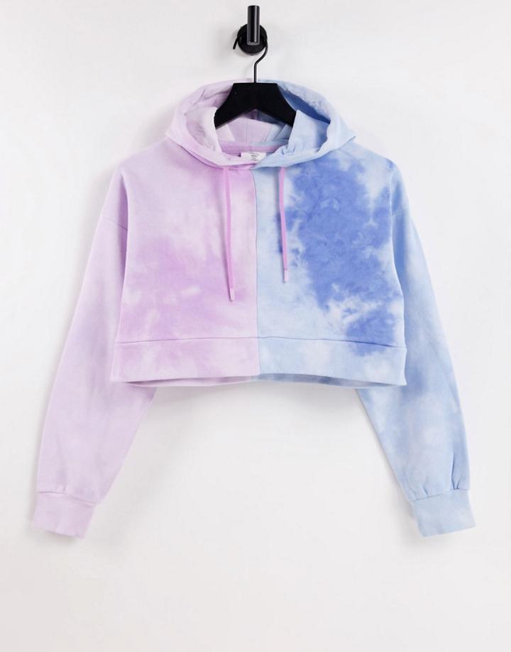 Chelsea Peers Organic Cotton Contrast Tie Dye Cropped Hoodie In Lilac And Blue-multi