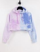 Chelsea Peers Organic Cotton Contrast Tie Dye Cropped Hoodie In Lilac And Blue-multi