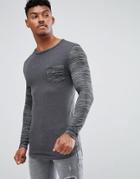 Asos Muscle Long Sleeve T-shirt With Curved Hem And Inject Pocket And Sleeve - Gray