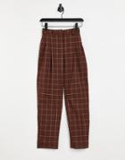 Monki Tyra Recycled Check Pants In Brown