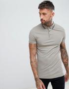Asos Design Longline Muscle Fit Polo In Rib With Tipping - Multi