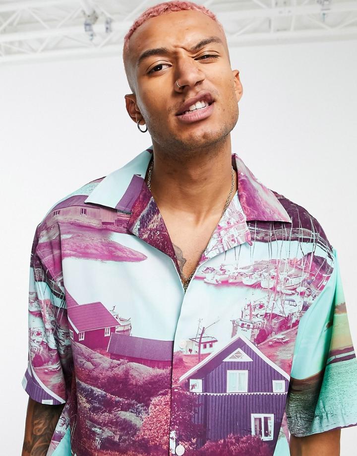 Weekday Coffee Oversized Scenery Shirt In Green