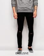 Exclusive To Asos Waven Jeans Erling Spray On Super Skinny Fit Black Overdye Rip Repair - Black