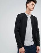 Asos Knitted Bomber Jacket With Pockets In Black - Black