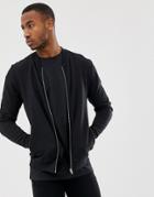 Asos Design Jersey Bomber Jacket In Black