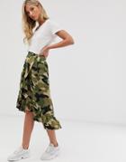Ichi Camo Midi Wrap Skirt - Multi