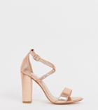 Glamorous Wide Fit Cross Strap Heeled Sandals In Rose Gold