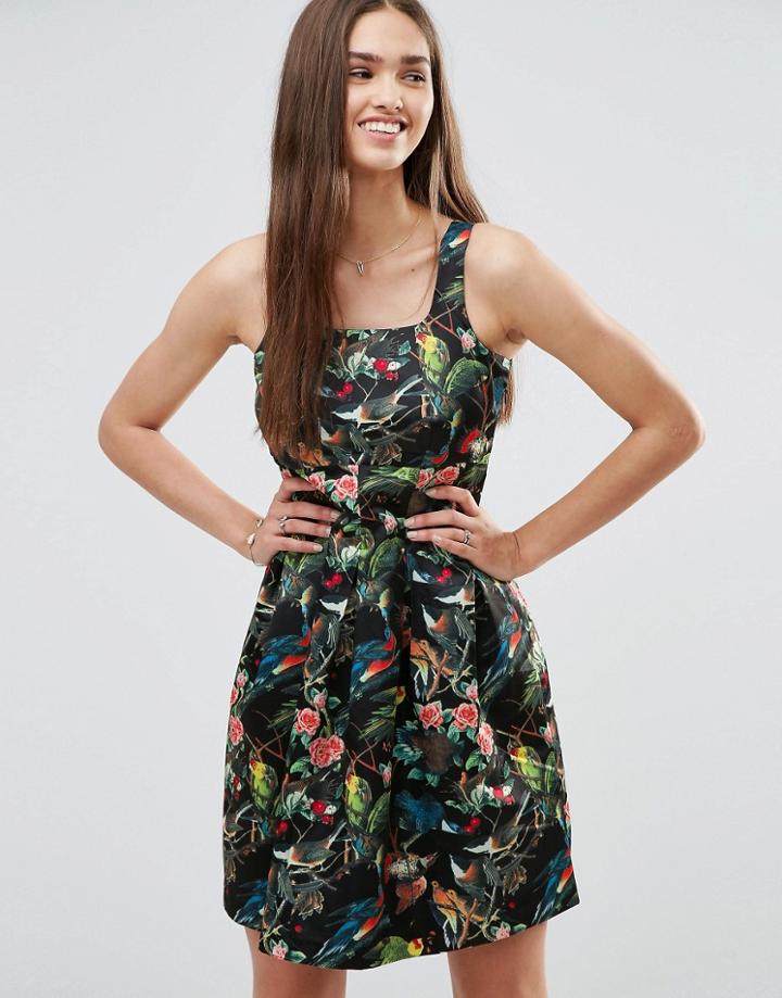 Darling Floral Skater Dress - Black