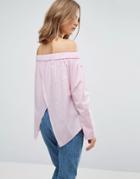 Asos Cotton Off Shoulder Top In Pink Stripe - Pink