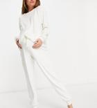Chelsea Peers Maternity Recycled Poly Super Soft Fleece Lounge Sweatshirt And Sweatpants Set In Cream-white