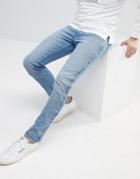 Asos Skinny Jeans In Mid Wash Blue With Popper Detail - Blue