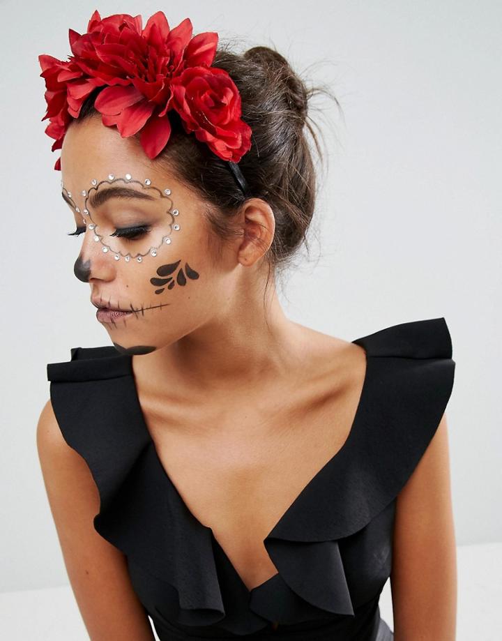Asos Halloween Midnight Floral Garland Headband - Red