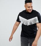 Asos Design Plus Relaxed Polo Shirt With Fringing In Black - Black