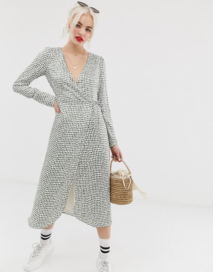 Glamorous Midi Wrap Dress In Olive Print-cream