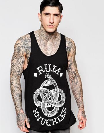 Rum Knuckles Tank Snake Print - Black