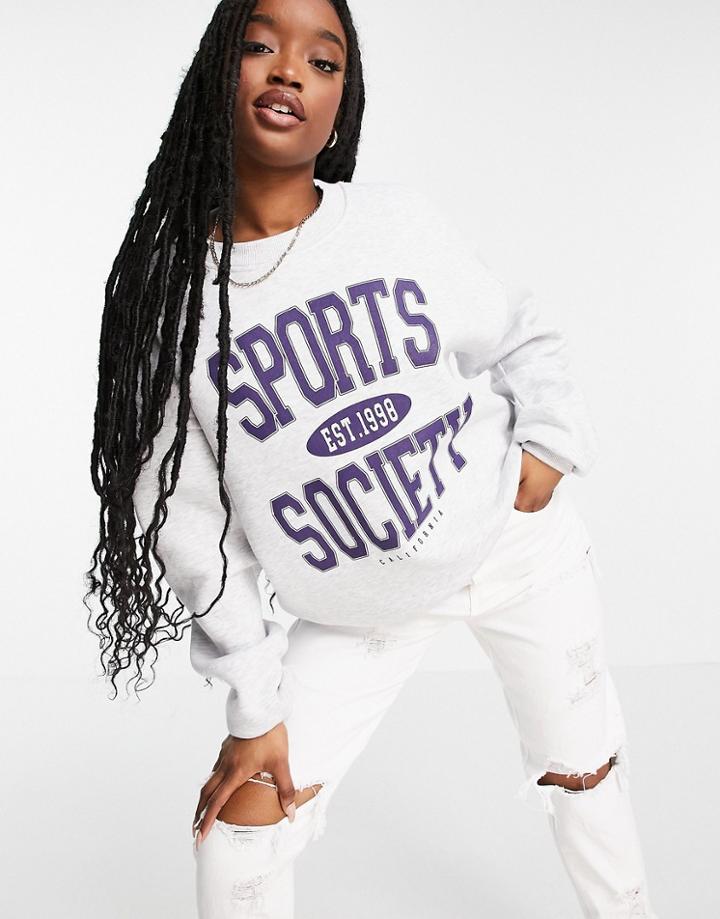 Asos Design Oversized Sweatshirt With Sports Society Motif In Gray