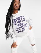 Asos Design Oversized Sweatshirt With Sports Society Motif In Gray