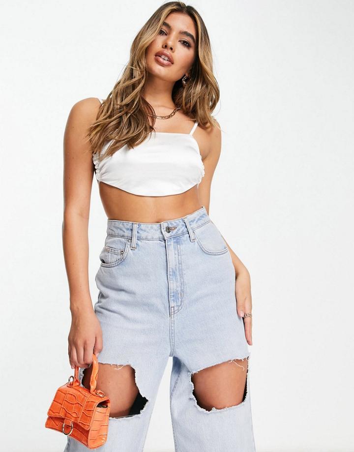 Club L London Tie Back Satin Crop Top In White