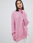Missguided Roll Neck Step Hem Sweater - Pink