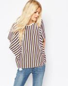 Asos Top In Stripe With Ruffle Sleeve Detail - Multi