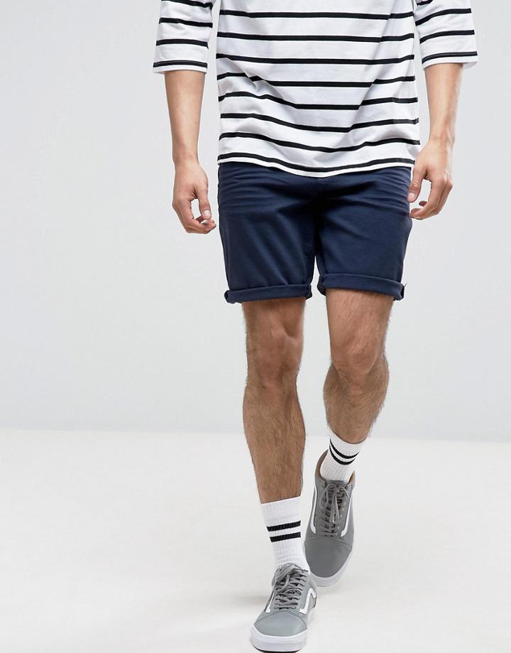 Asos Denim Shorts In Slim Dark Blue - Blue