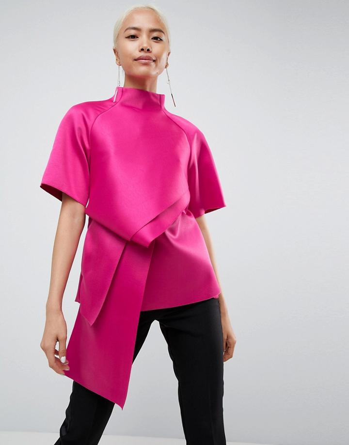 Asos White Satin Tuck Detail Top - Pink