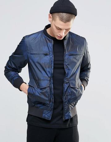 N1sq Camo Print Bomber Jacket - Navy