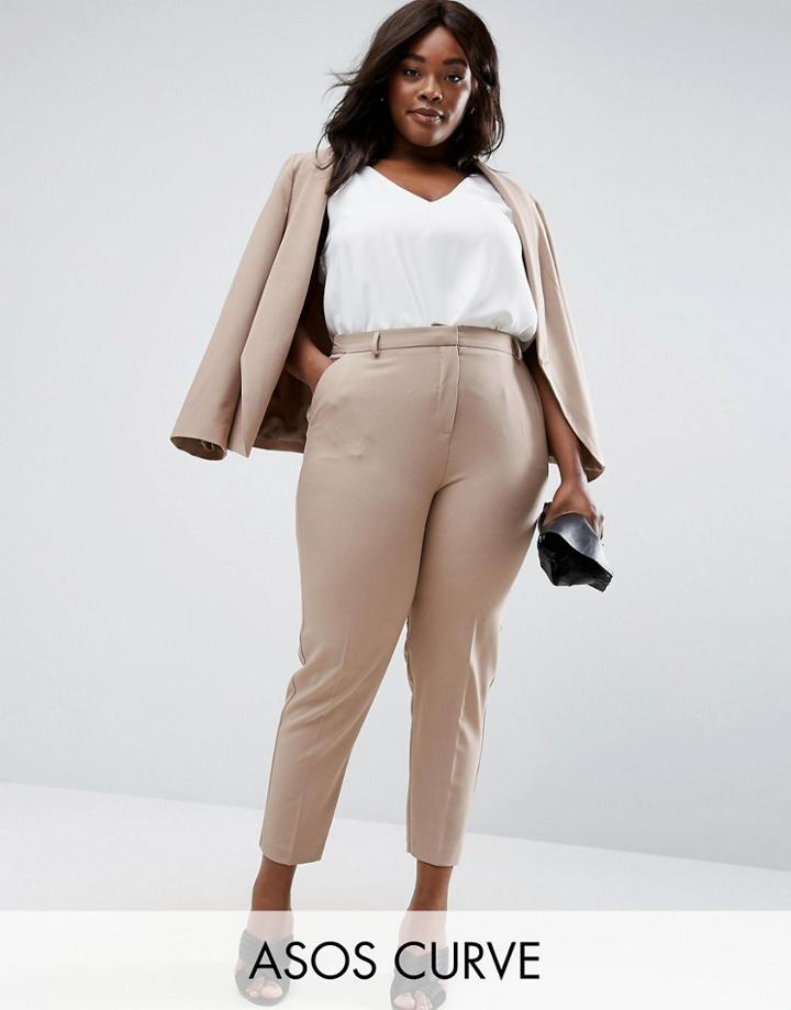 Asos Curve Ankle Grazer Cigarette Pant In Crepe - Beige