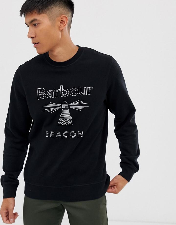 Barbour Beacon Rowan Large Logo Crew Neck Sweat In Black
