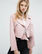 Outstanding Ordinary Faux Leather Jacket With Belt Detail - Pink