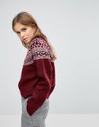 Pull & Bear Crop Pattern Sweater - Red