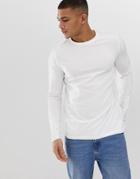 Asos Design Organic Long Sleeve Crew Neck T-shirt In White - White