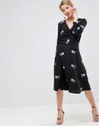 Asos Floral Embroidered Midi Tea Dress-black