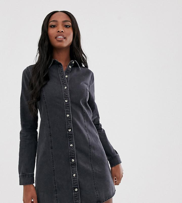 Asos Design Tall Denim Fitted Western Shirt Dress In Washed Black