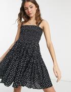 Asos Design Cami Mini Sundress Dress With Raw Edges In Mono Dots-multi