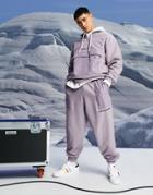 Asos Unrvlld Spply Oversized Polar Fleece Sweatpants With Nylon Pockets - Part Of A Set-purple