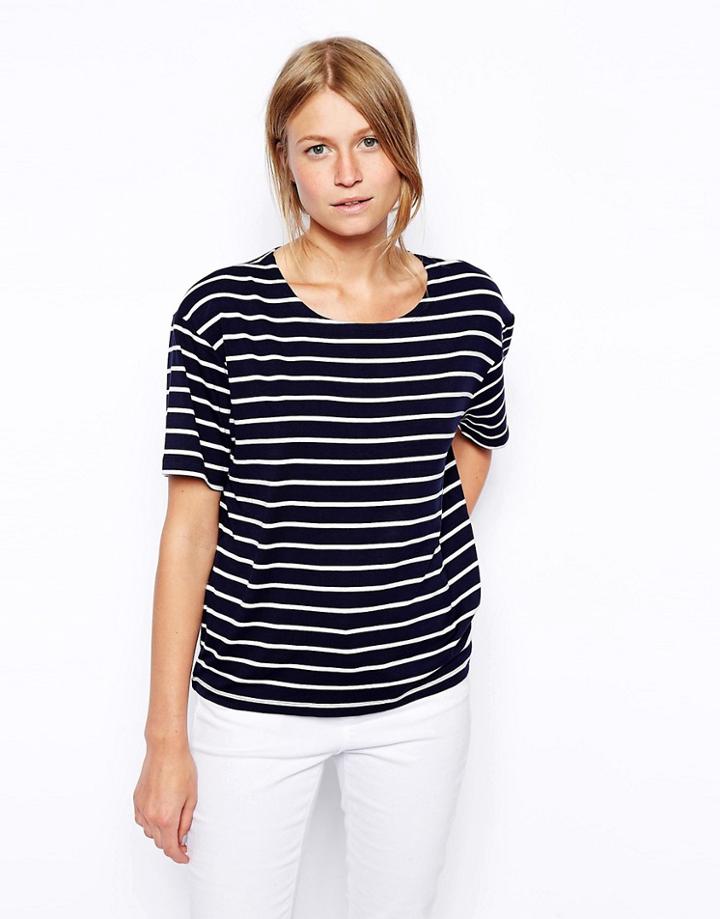 Asos Stripe Top In Soft Touch Fabric - Navy