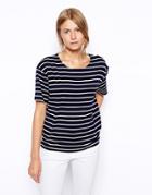 Asos Stripe Top In Soft Touch Fabric - Navy