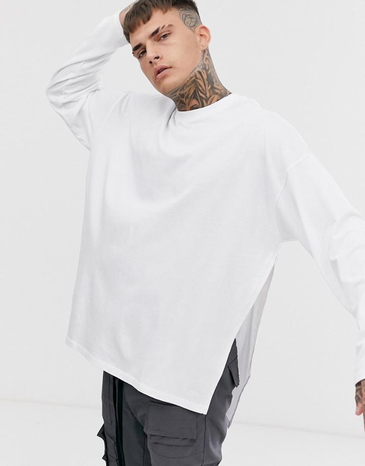 Asos Design Oversized Long Sleeve T-shirt With Extreme Side Splits In White