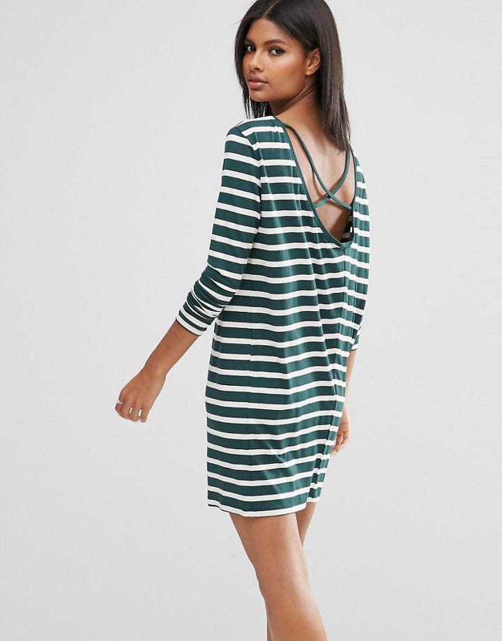 Asos Cowl Neck Dress In Stripe With Strap Back Detail - Multi