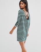 Asos Cowl Neck Dress In Stripe With Strap Back Detail - Multi